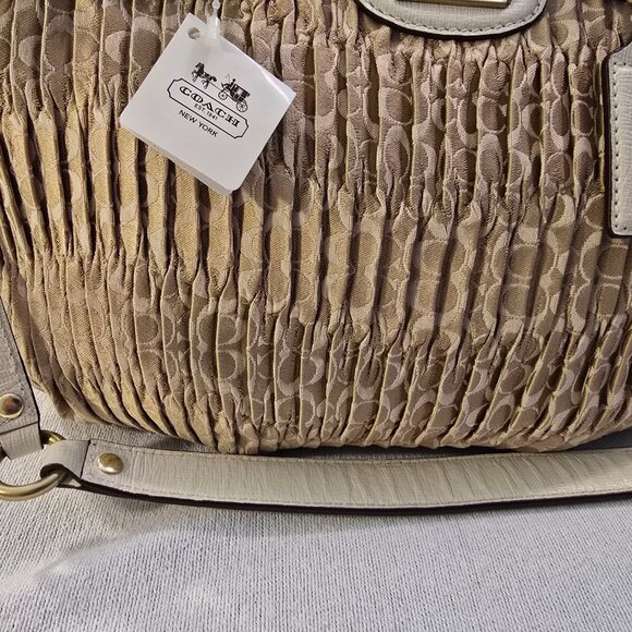 Coach 18885 NWT Madison Gathered Signature Fabric Sophia Satchel Purse Khaki NEW - Picture 7 of 15